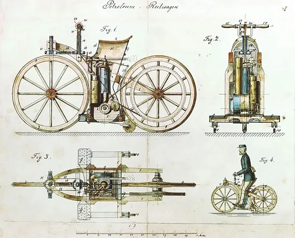 Daimler Reitwagen - den første motorcykel fra Gottlieb Daimler, 1885