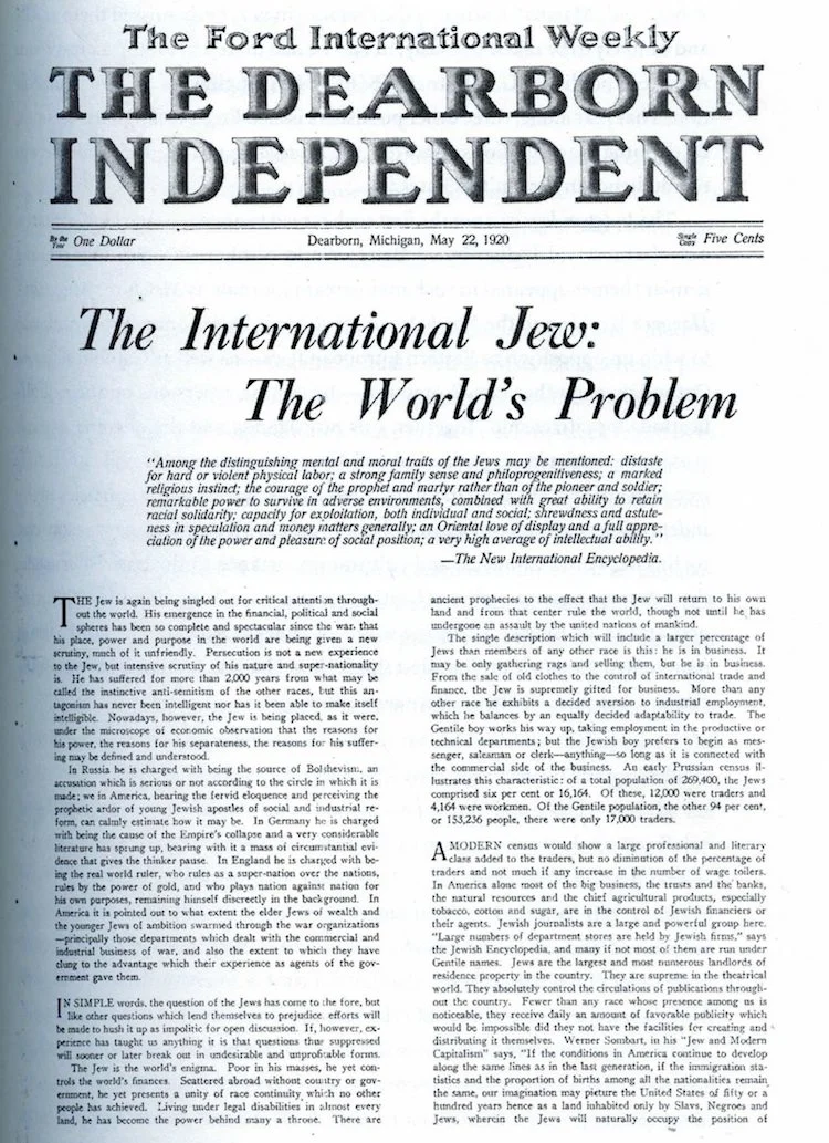 Henry Ford artikel i Dearborn Independent